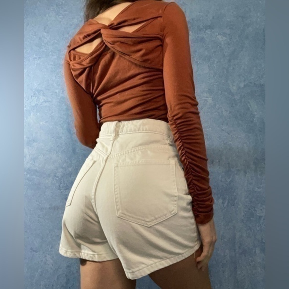 Long Sleeve Rust Brown Cutout Back Top